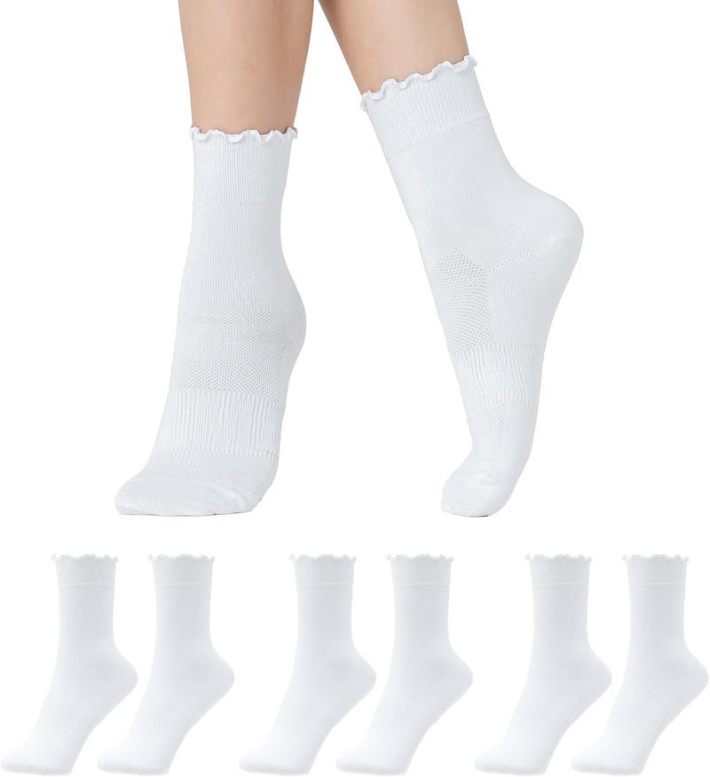 CoolMate Store 3 Pairs Womens Ruffle Socks, Cute Cotton Blend Crew Socks, Turn-Cuff Frilly Ankle Socks for Women - Image 1